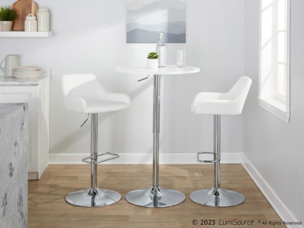 Daniella White Faux Leather Contemporary Chrome Swivel Barstool Set of 2