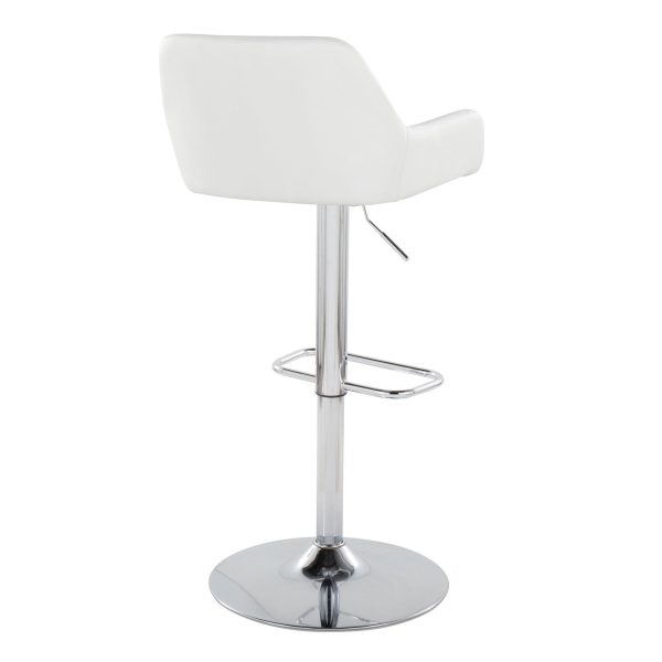 Daniella White Faux Leather Contemporary Chrome Swivel Barstool Set of 2 7