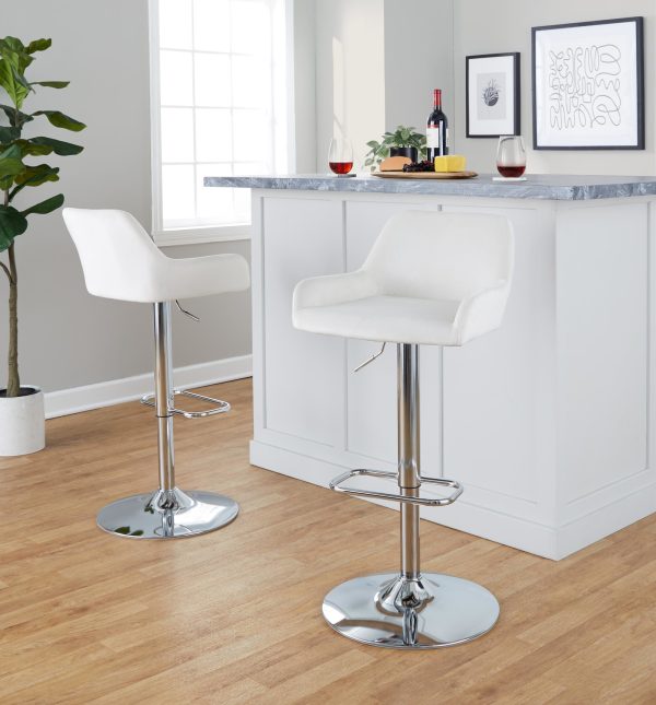 Daniella White Velvet Chrome Contemporary Adjustable Barstool Set of 2 2