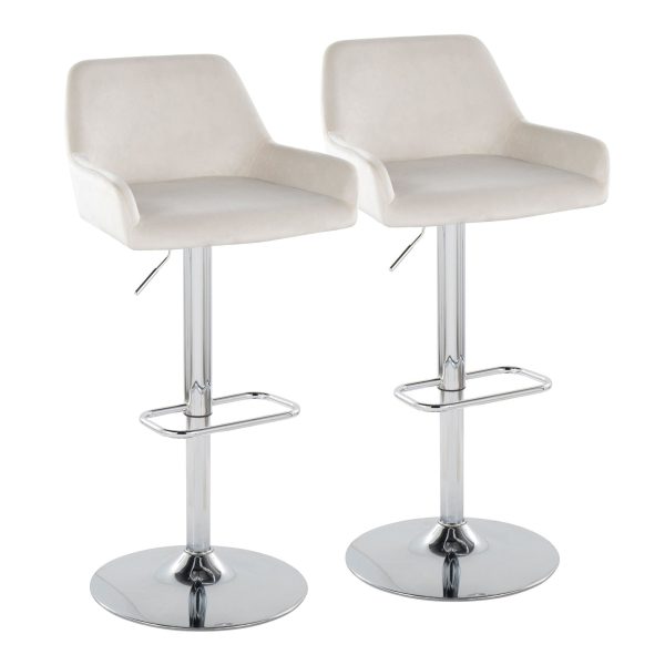 Daniella White Velvet Chrome Contemporary Adjustable Barstool Set of 2 4