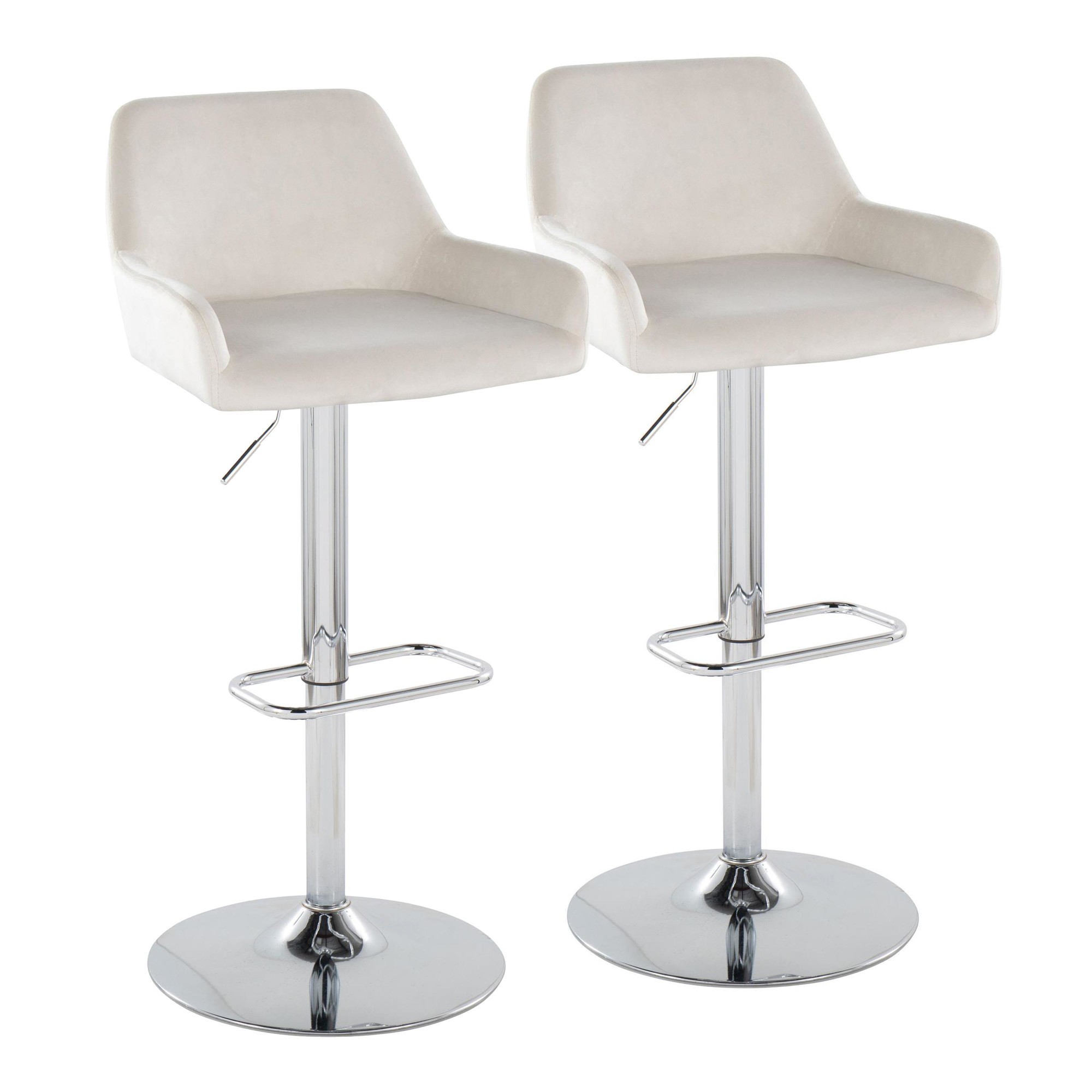 Daniella White Velvet Chrome Contemporary Adjustable Barstool (Set of 2) 5 Daniella White Velvet Chrome Contemporary Adjustable Barstool (Set of 2) - Image 5