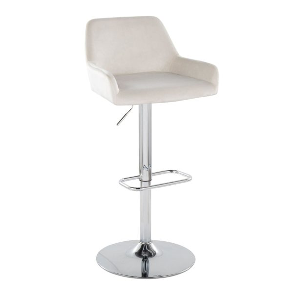 Daniella White Velvet Chrome Contemporary Adjustable Barstool Set of 2 5