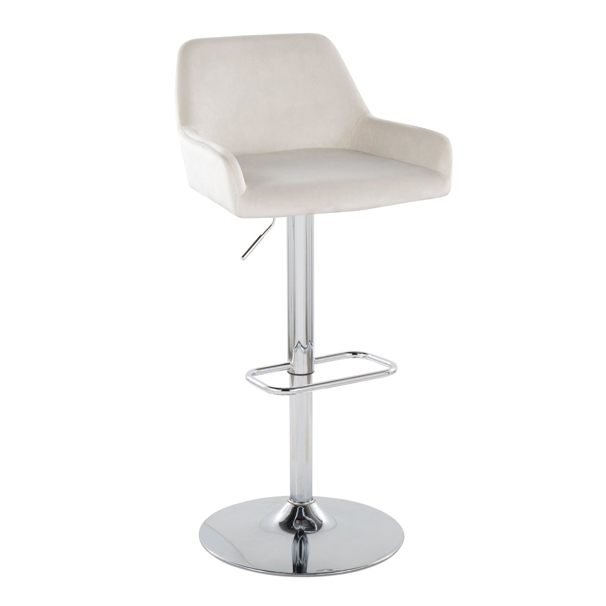 Daniella White Velvet Chrome Contemporary Adjustable Barstool (Set of 2) 6 Daniella White Velvet Chrome Contemporary Adjustable Barstool (Set of 2) - Image 6