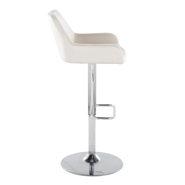 Daniella White Velvet Chrome Contemporary Adjustable Barstool Set of 2 6