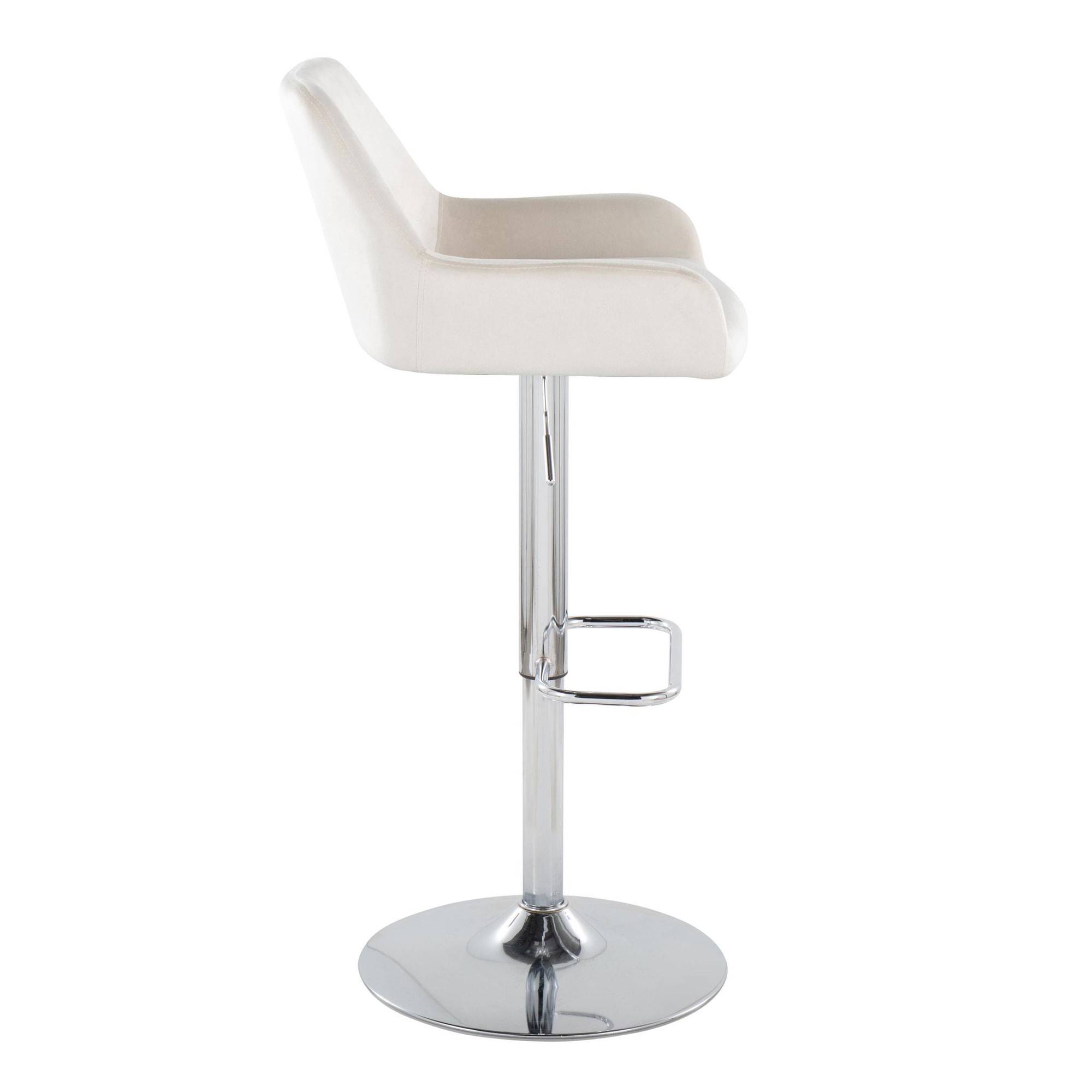 Daniella White Velvet Chrome Contemporary Adjustable Barstool (Set of 2) 7 Daniella White Velvet Chrome Contemporary Adjustable Barstool (Set of 2) - Image 7
