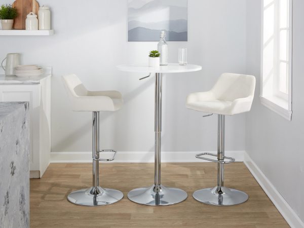 Daniella White Velvet Chrome Contemporary Adjustable Barstool Set of 2