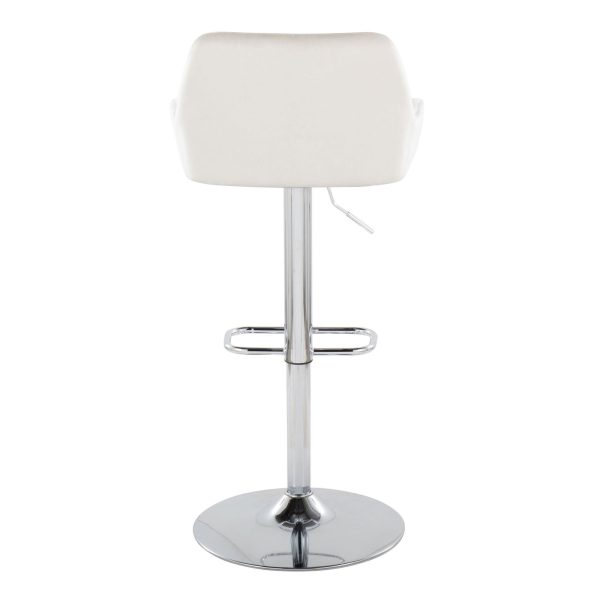 Daniella White Velvet Chrome Contemporary Adjustable Barstool Set of 2 8