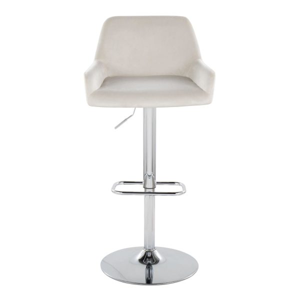 Daniella White Velvet Chrome Contemporary Adjustable Barstool Set of 2 9