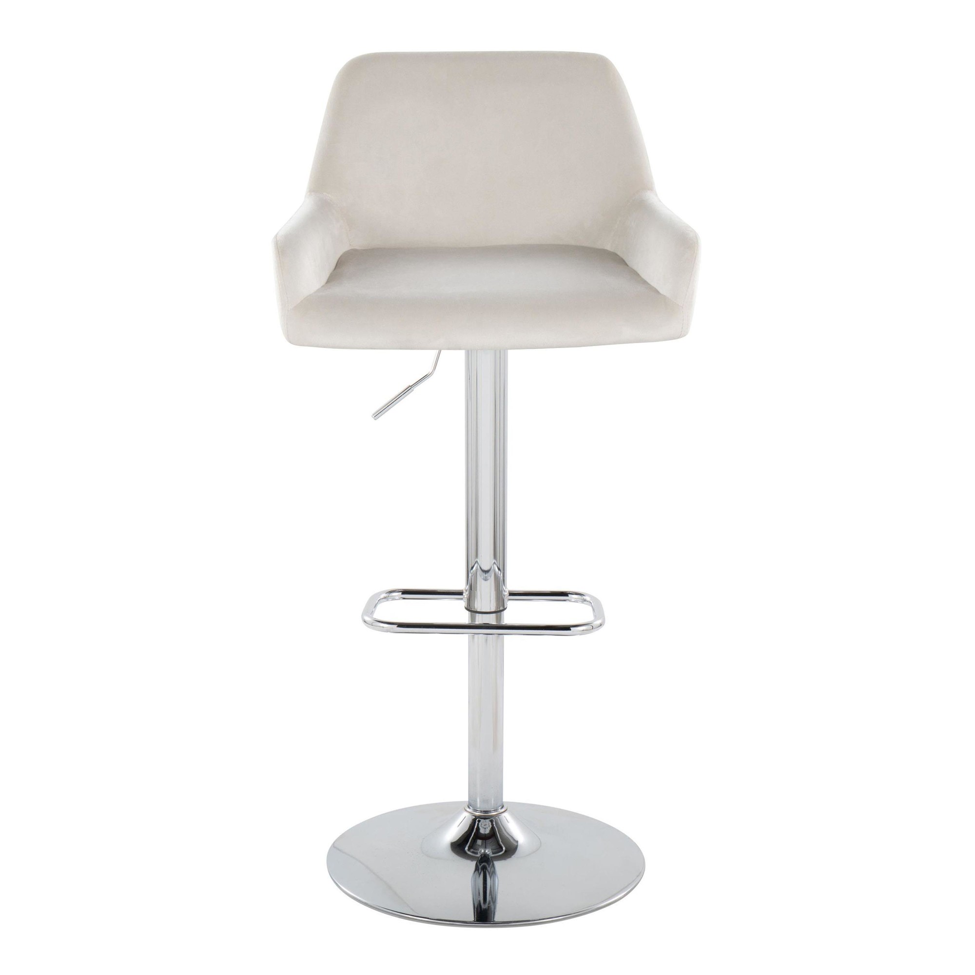 Daniella White Velvet Chrome Contemporary Adjustable Barstool (Set of 2) 10 Daniella White Velvet Chrome Contemporary Adjustable Barstool (Set of 2) - Image 10