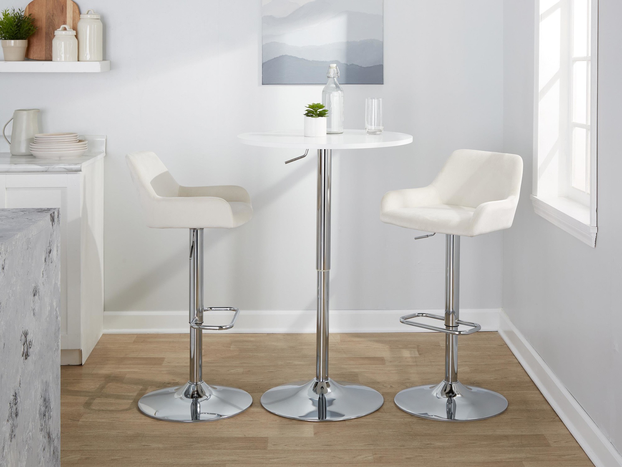 Daniella White Velvet Chrome Contemporary Adjustable Barstool (Set of 2) 1 Daniella White Velvet Chrome Contemporary Adjustable Barstool (Set of 2)
