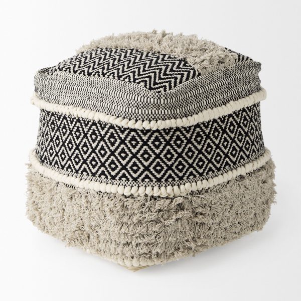 Darika 16.0L x 16.0W x 16.0H BlackWhiteGray Cotton Pouf 3