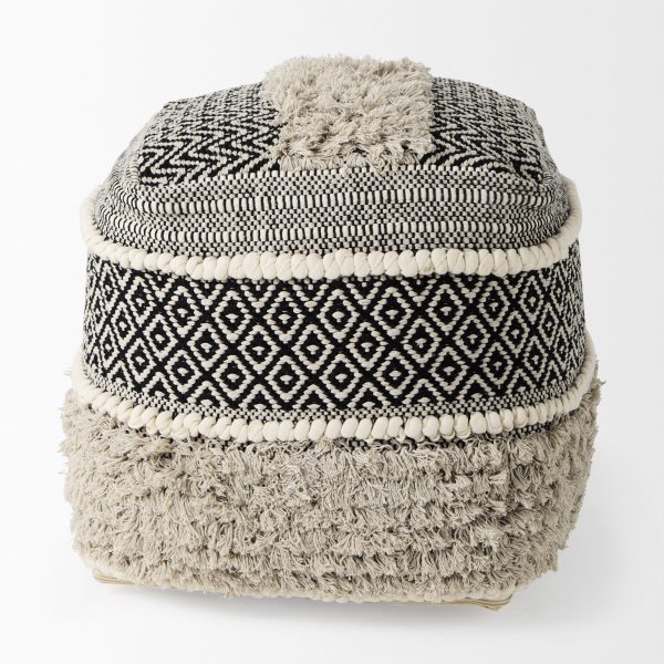 Darika 16.0L x 16.0W x 16.0H BlackWhiteGray Cotton Pouf 4