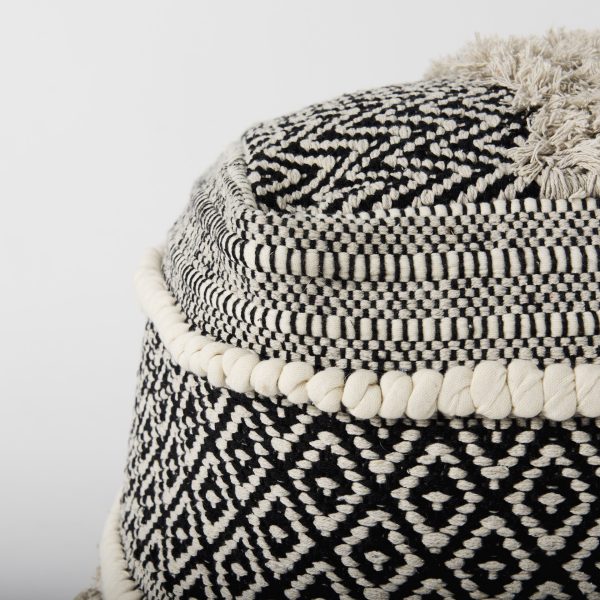 Darika 16.0L x 16.0W x 16.0H BlackWhiteGray Cotton Pouf 5