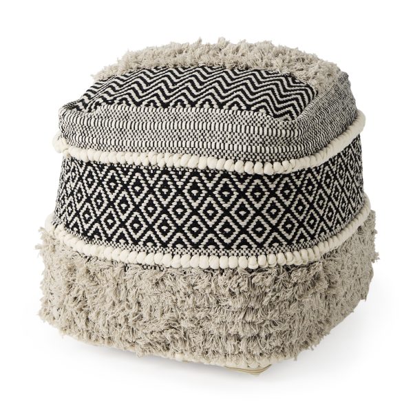 Darika 16.0L x 16.0W x 16.0H BlackWhiteGray Cotton Pouf