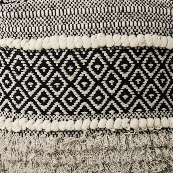 Darika 16.0L x 16.0W x 16.0H BlackWhiteGray Cotton Pouf 7