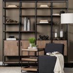 Darius 82L x 16.5W x 90H Medium Brown Wood and Metal Multi-Shelf Shelving Unit