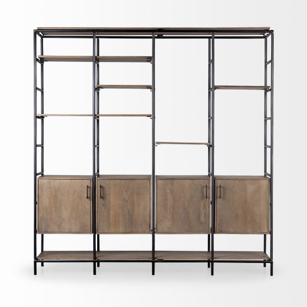 Darius 82L x 16.5W x 90H Medium Brown Wood and Metal Multi Shelf Shelving Unit 2