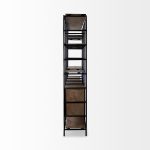 Darius 82L x 16.5W x 90H Medium Brown Wood and Metal Multi-Shelf Shelving Unit