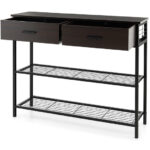 Industrial Entryway Table with Drawers and Metal Shelves 39.5 Inch