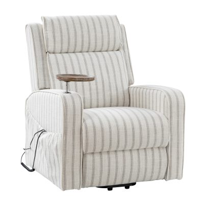 Darrell Grey Striped Power Lift Recliner with Massage and Heat