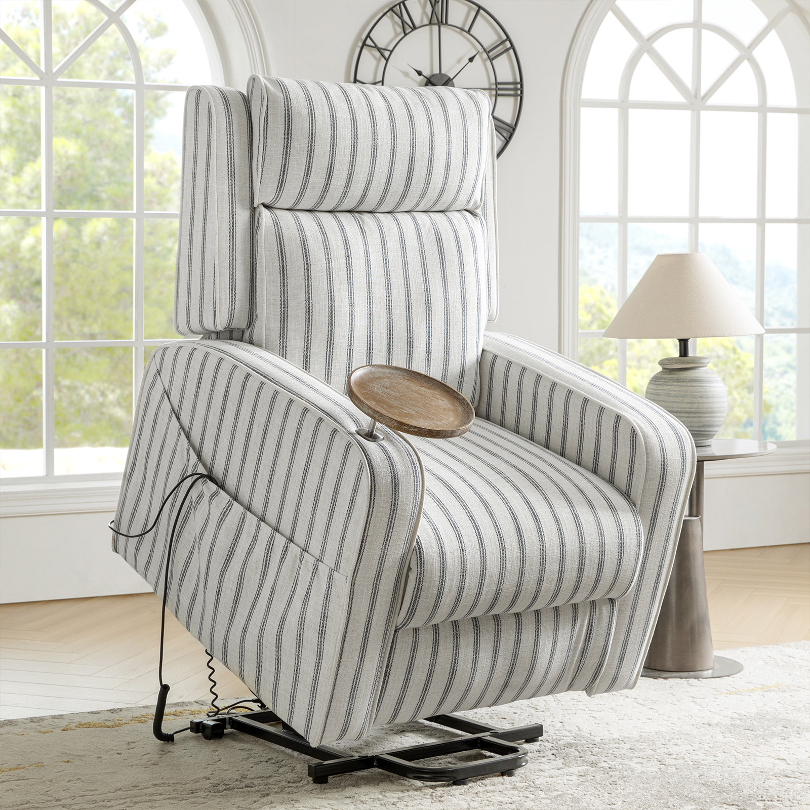 Darrell Striped Power Lift Assist Massage Recliner with Tray 2 Darrell Striped Power Lift Assist Massage Recliner with Tray - Image 2