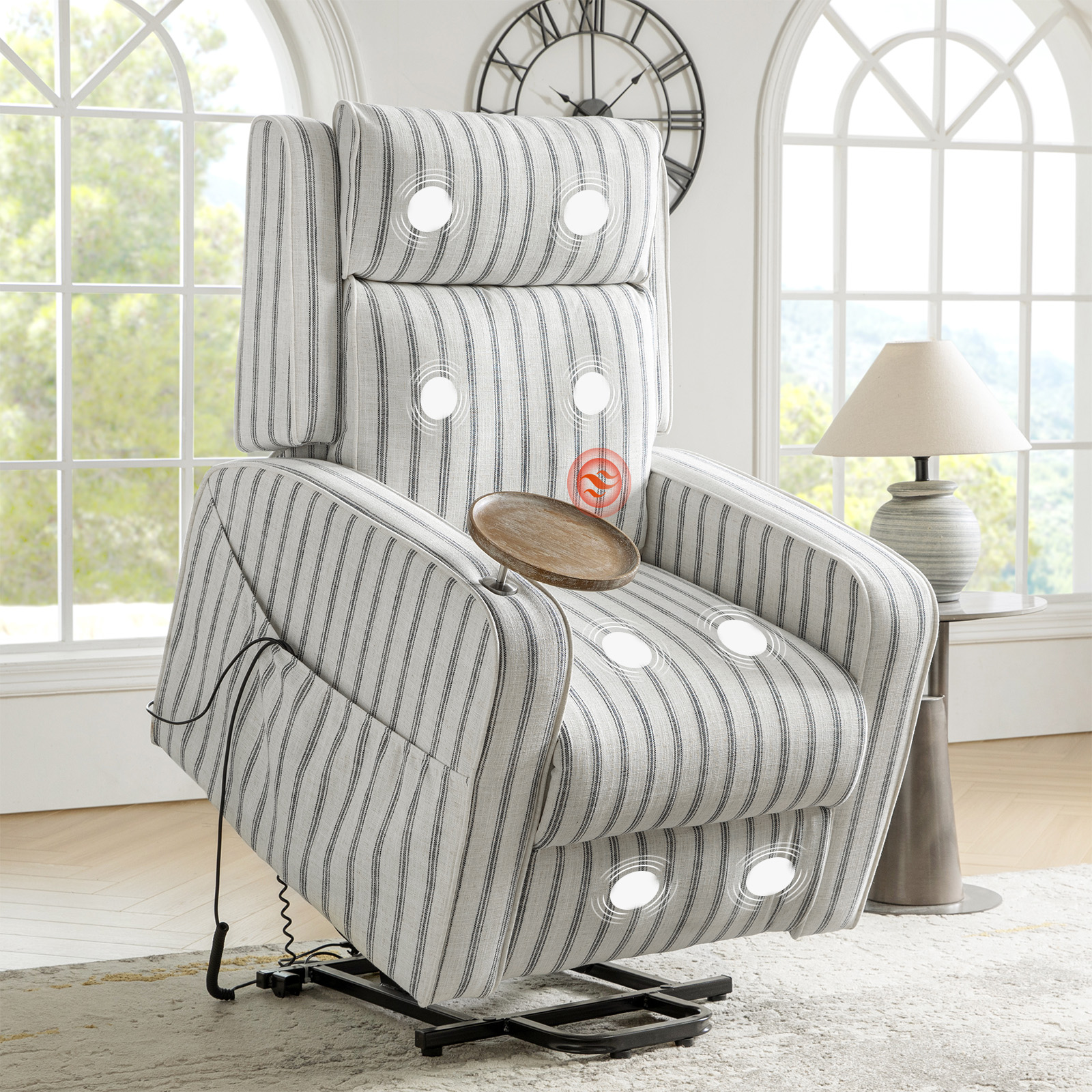 Darrell Striped Power Lift Assist Massage Recliner with Tray 3 Darrell Striped Power Lift Assist Massage Recliner with Tray - Image 3