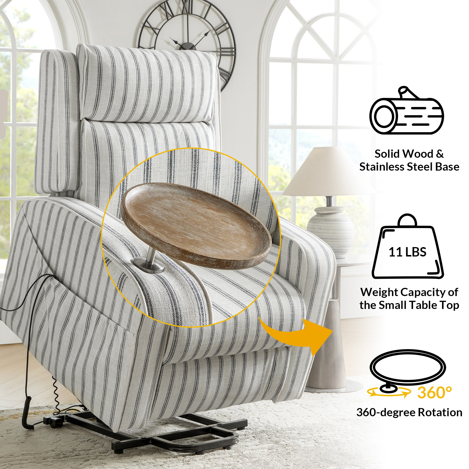 Darrell Striped Power Lift Assist Massage Recliner with Tray 4 Darrell Striped Power Lift Assist Massage Recliner with Tray - Image 4