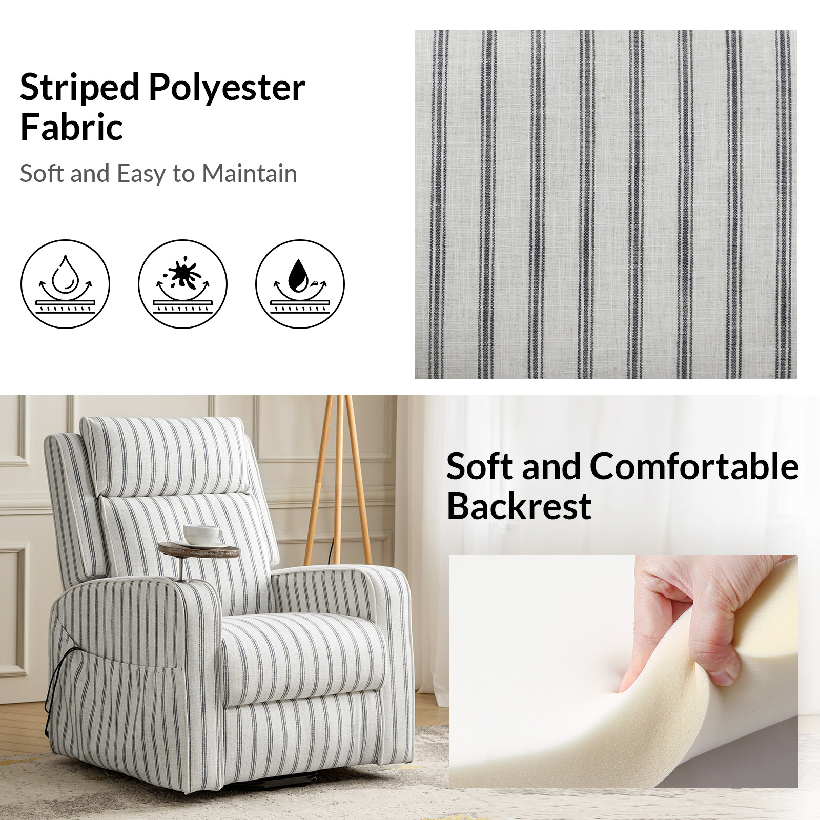 Darrell Striped Power Lift Assist Massage Recliner with Tray 5 Darrell Striped Power Lift Assist Massage Recliner with Tray - Image 5