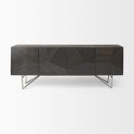 Darwin 80x17.5 Brown Solid Wood Gold Metal Base 4 Cabinet Door Sideboard