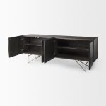 Darwin 80x17.5 Brown Solid Wood Gold Metal Base 4 Cabinet Door Sideboard