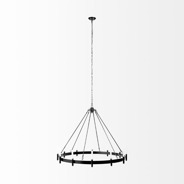 Decamp I 47.2x36.2 Black Metal Chassis Glass Tube Twelve Light Chandelier 2
