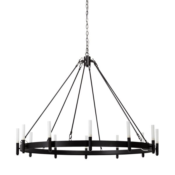 Decamp I 47.2x36.2 Black Metal Chassis Glass Tube Twelve Light Chandelier