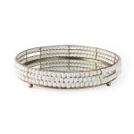 Decatur I 21L x 21W White Wooden Bead Mirrored Bottom Round Tray 9 Decatur I 21L x 21W White Wooden Bead Mirrored Bottom Round Tray
