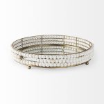 Decatur I 21L x 21W White Wooden Bead Mirrored Bottom Round Tray 12 Decatur I 21L x 21W White Wooden Bead Mirrored Bottom Round Tray