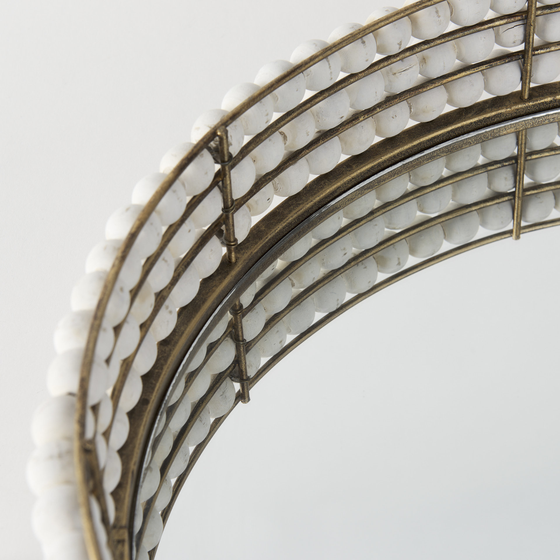 Decatur I 21L x 21W White Wooden Bead Mirrored Bottom Round Tray 5 Decatur I 21L x 21W White Wooden Bead Mirrored Bottom Round Tray - Image 5