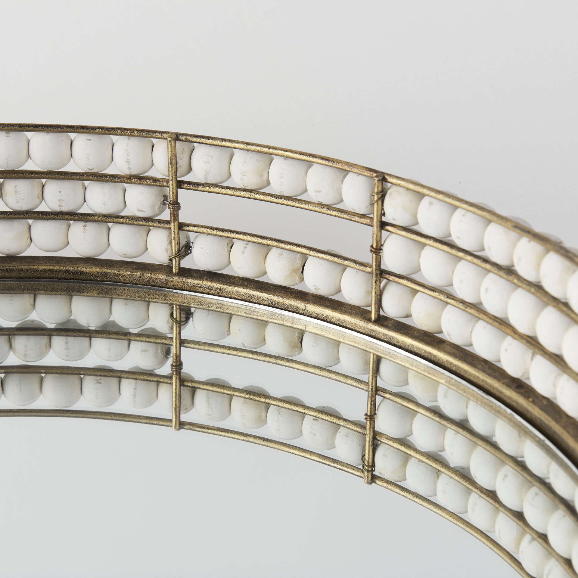 Decatur I 21L x 21W White Wooden Bead Mirrored Bottom Round Tray 6 Decatur I 21L x 21W White Wooden Bead Mirrored Bottom Round Tray - Image 6