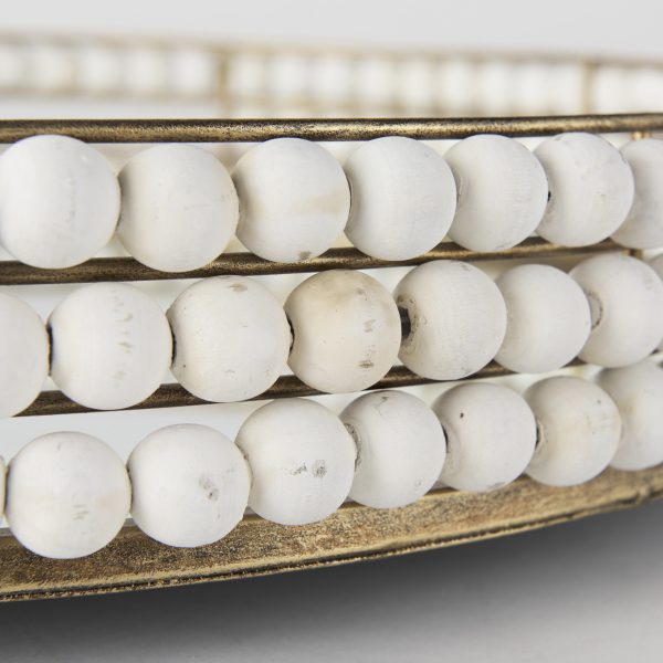 Decatur I 21L x 21W White Wooden Bead Mirrored Bottom Round Tray 6