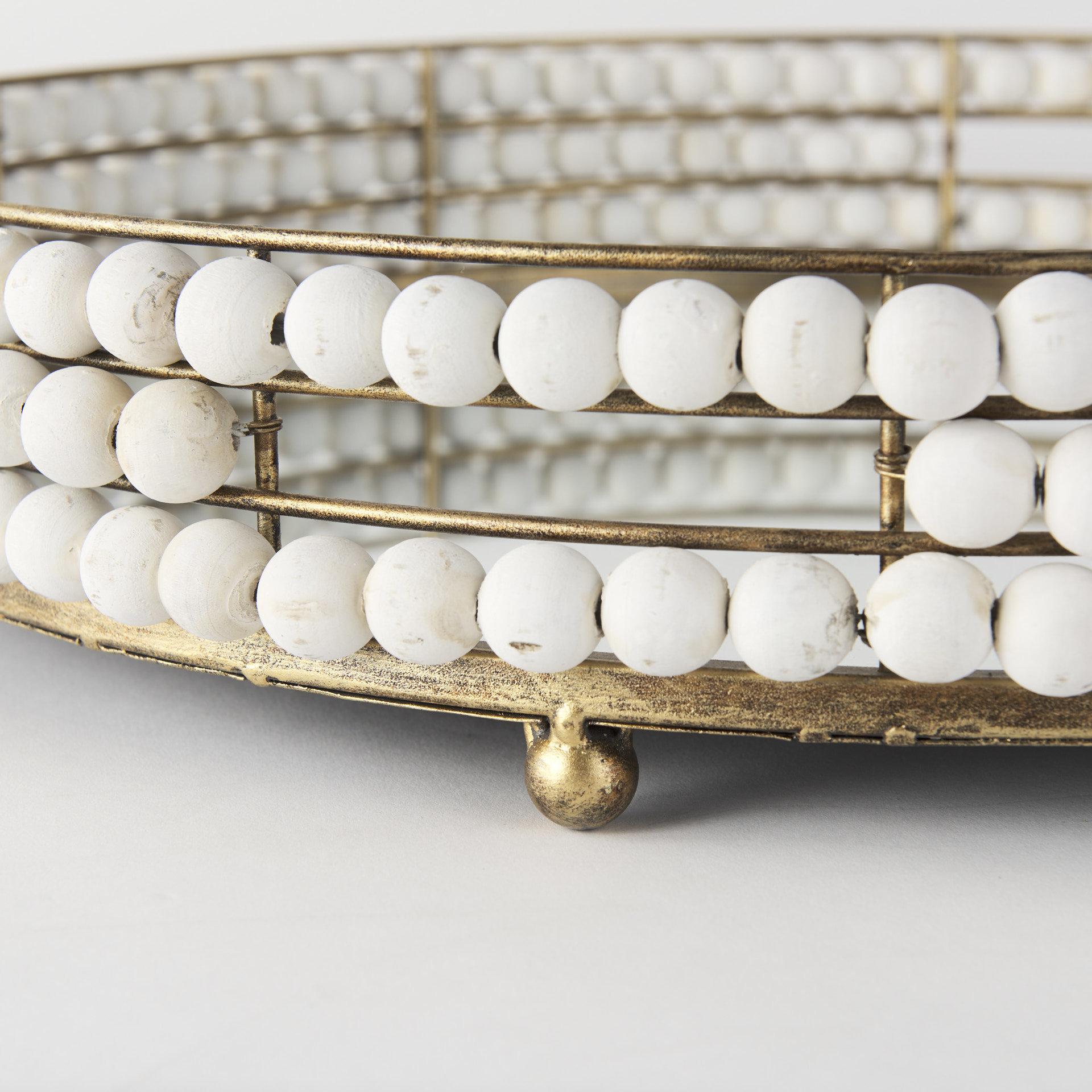 Decatur I 21L x 21W White Wooden Bead Mirrored Bottom Round Tray 8 Decatur I 21L x 21W White Wooden Bead Mirrored Bottom Round Tray - Image 8