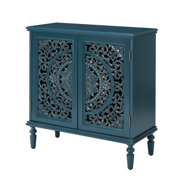 Delia Blue Floral Carved 2 Door Accent Cabinet 1 1