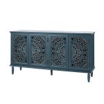 Delia Blue Floral Carved Lighted Solid Wood Sideboard