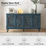 Delia Blue Floral Carved Lighted Solid Wood Sideboard