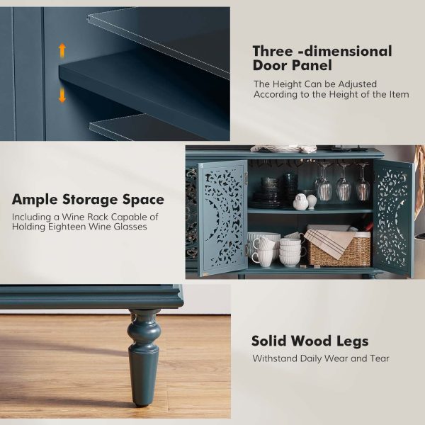 Delia Blue Floral Carved Lighted Solid Wood Sideboard 4
