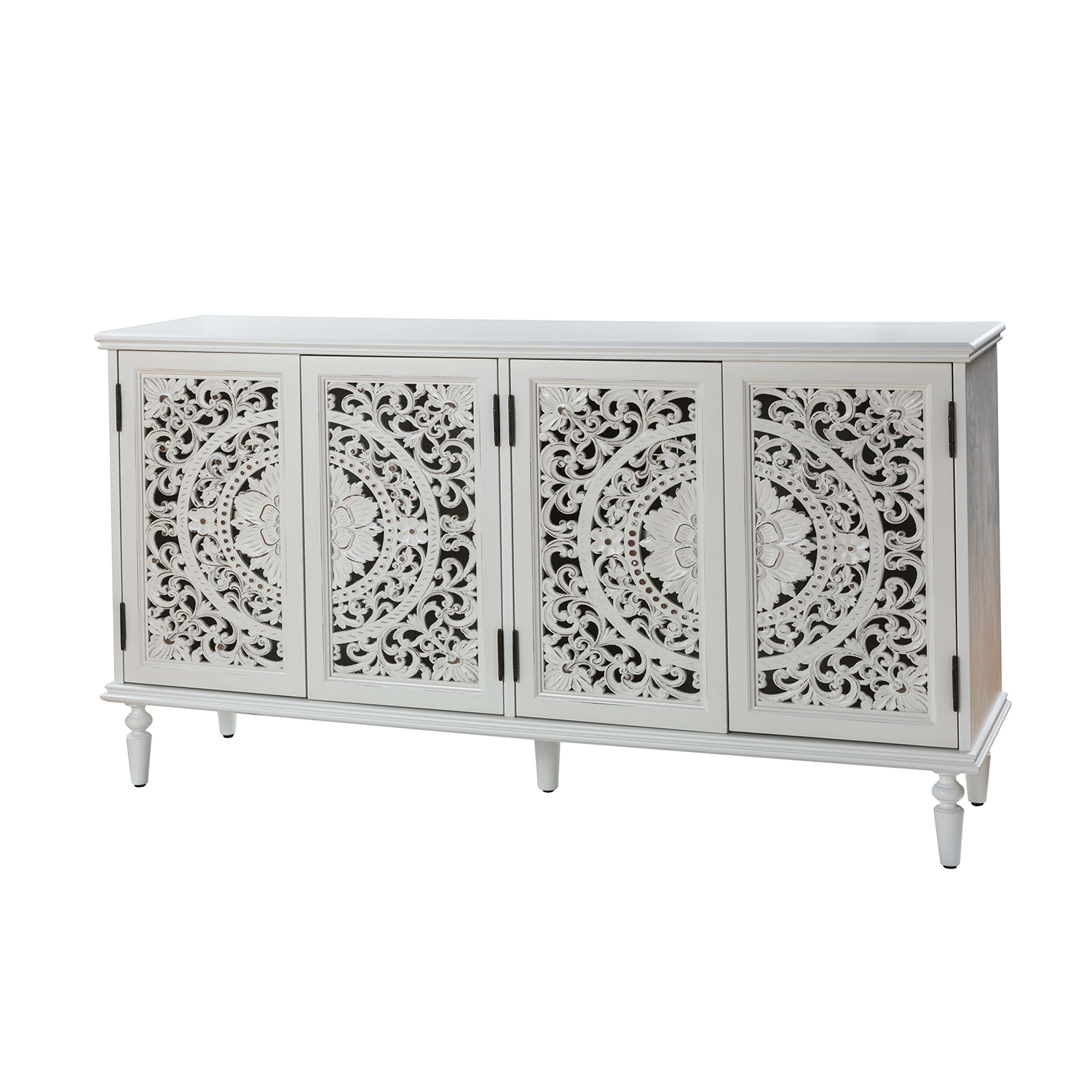 Delia White Floral Carved Lighted Solid Wood Sideboard 2 Delia White Floral Carved Lighted Solid Wood Sideboard - Image 2