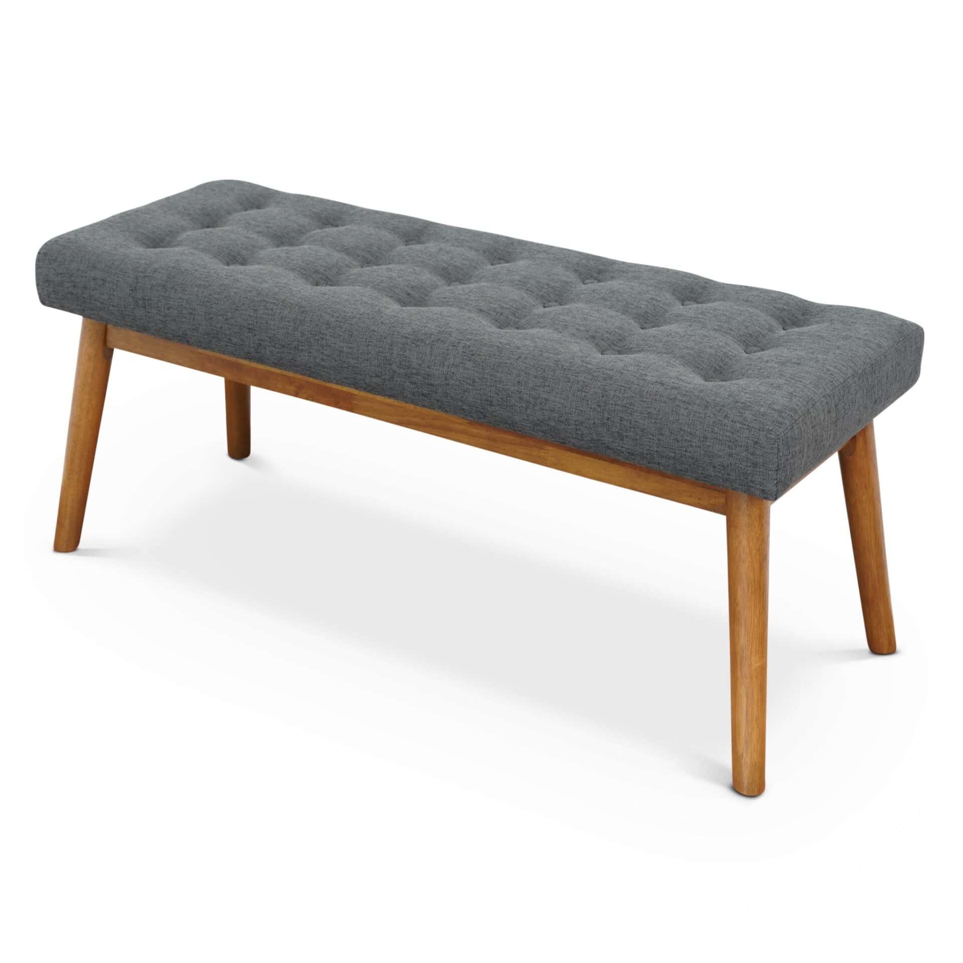 Grey Fabric Mid-Century Upholstered Bench with Solid Wood Legs 6 Grey Fabric Mid-Century Upholstered Bench with Solid Wood Legs - Image 6
