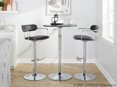 Demi Black Faux Leather Chrome Contemporary Swivel Barstools (Set of 2)