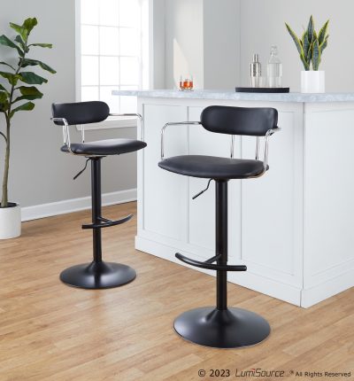 Demi Black Faux Leather Contemporary Adjustable Barstools (Set of 2)
