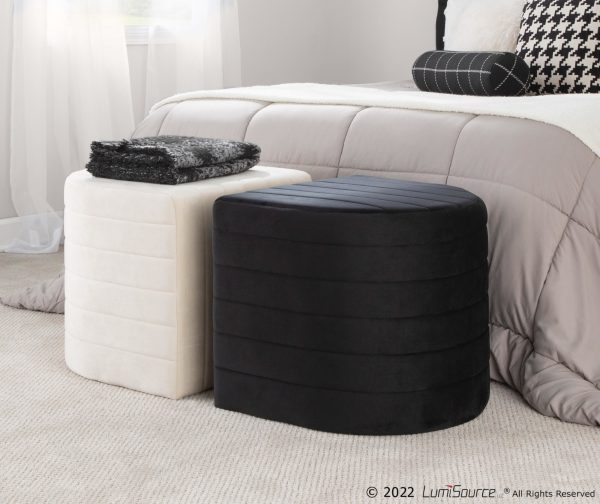 Demi Black Velvet Contemporary Ottoman 1