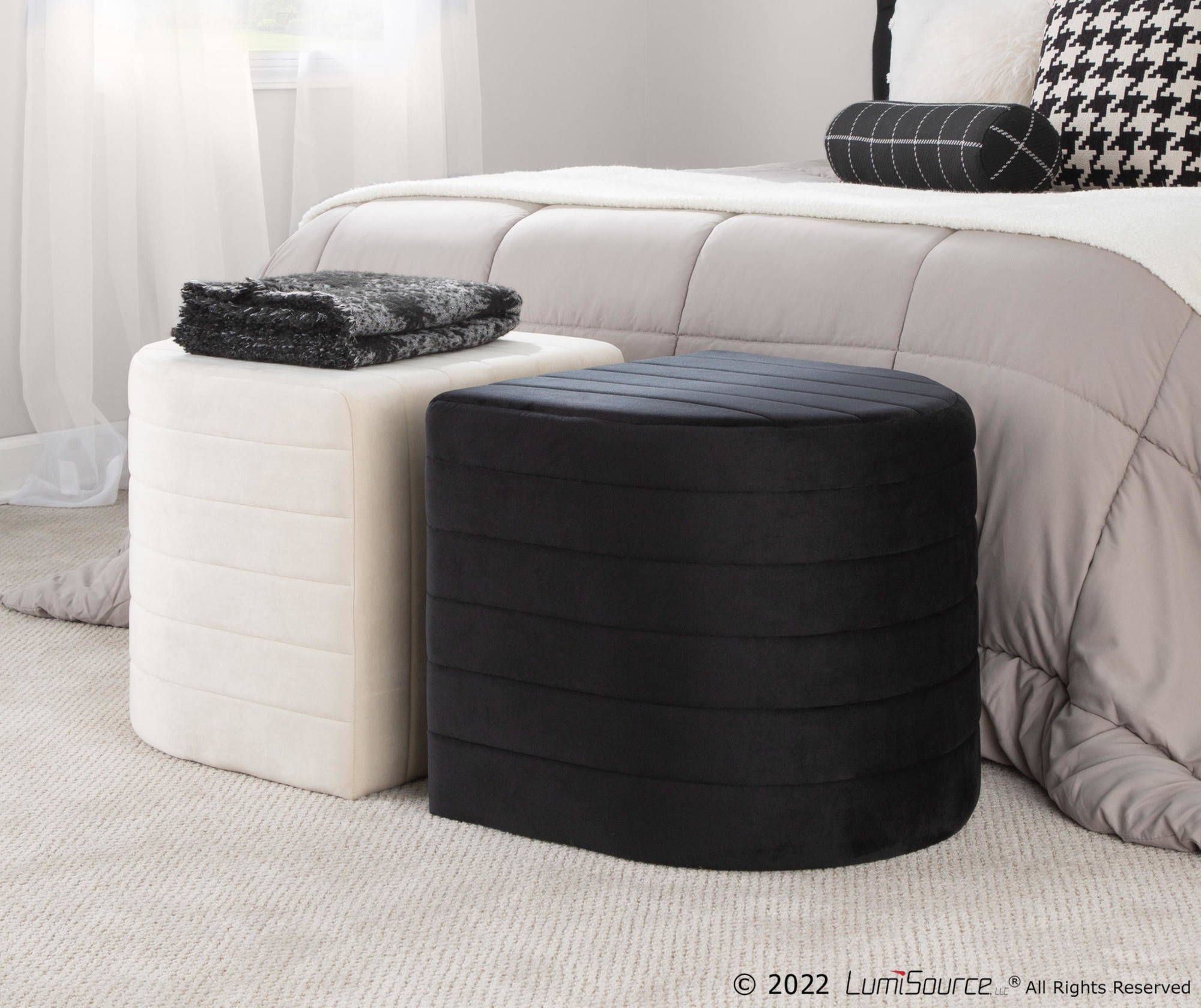 Demi Black Velvet Contemporary Ottoman 2 Demi Black Velvet Contemporary Ottoman - Image 2