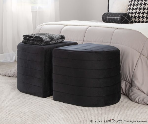 Demi Black Velvet Contemporary Ottoman 2
