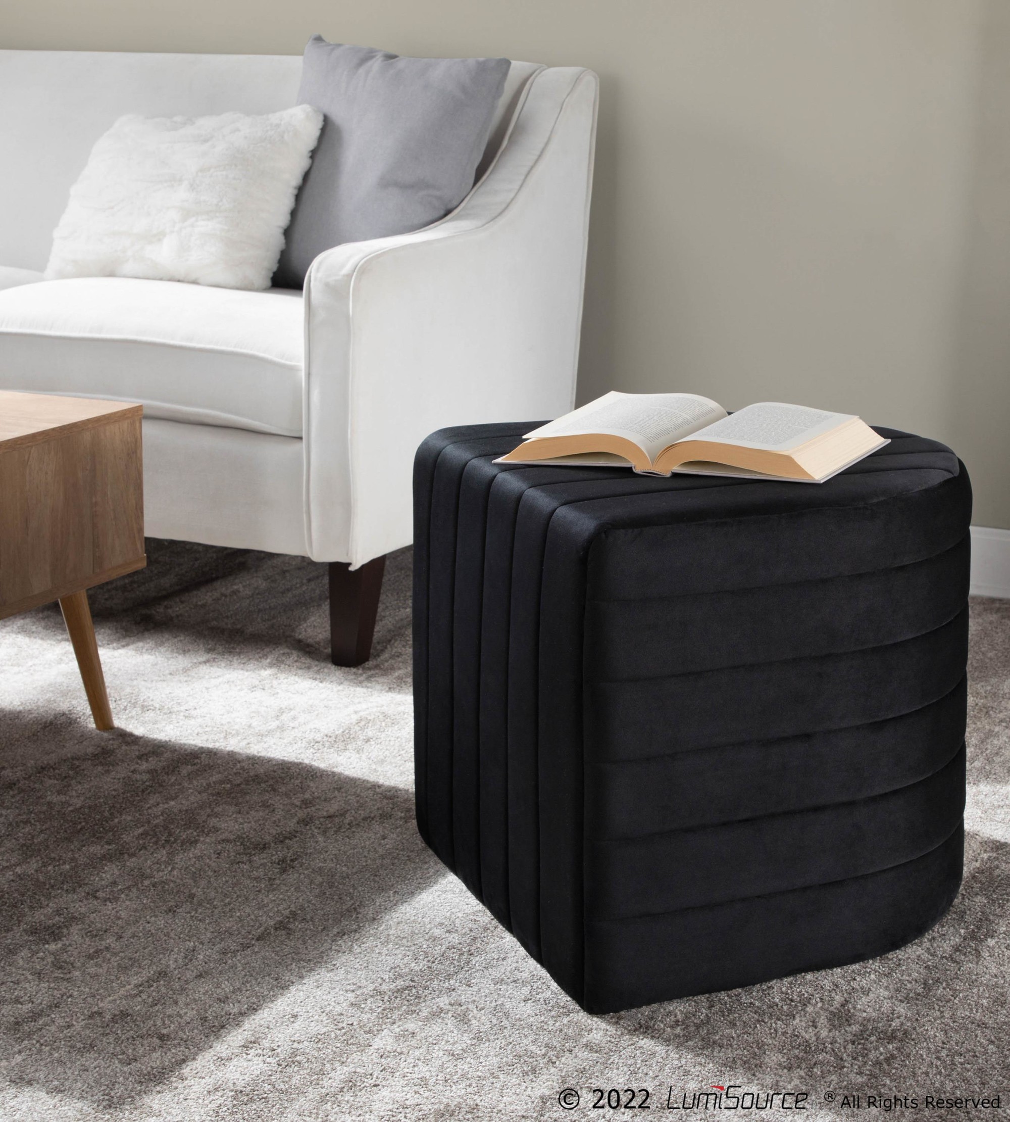Demi Black Velvet Contemporary Ottoman 1 Demi Black Velvet Contemporary Ottoman